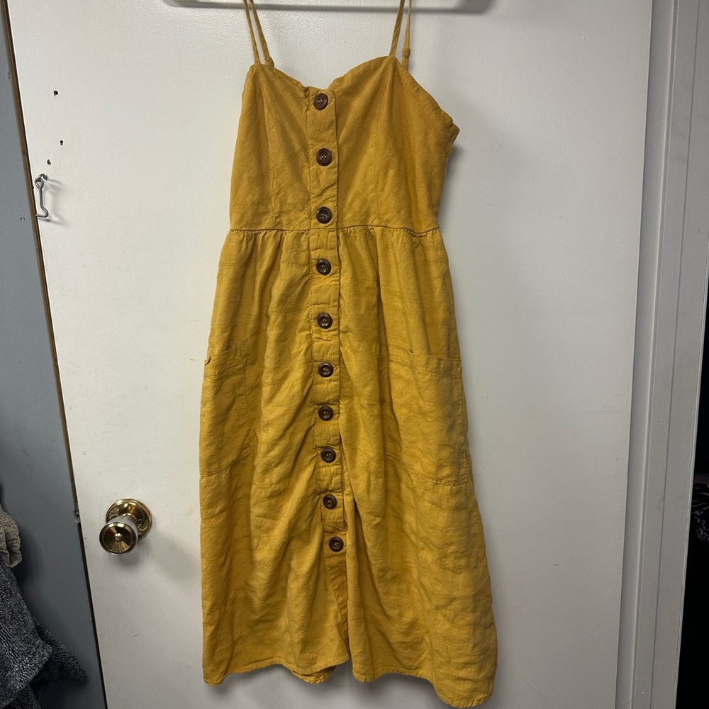 Spaghetti Strap Button-Front Midi Dress in Mustard